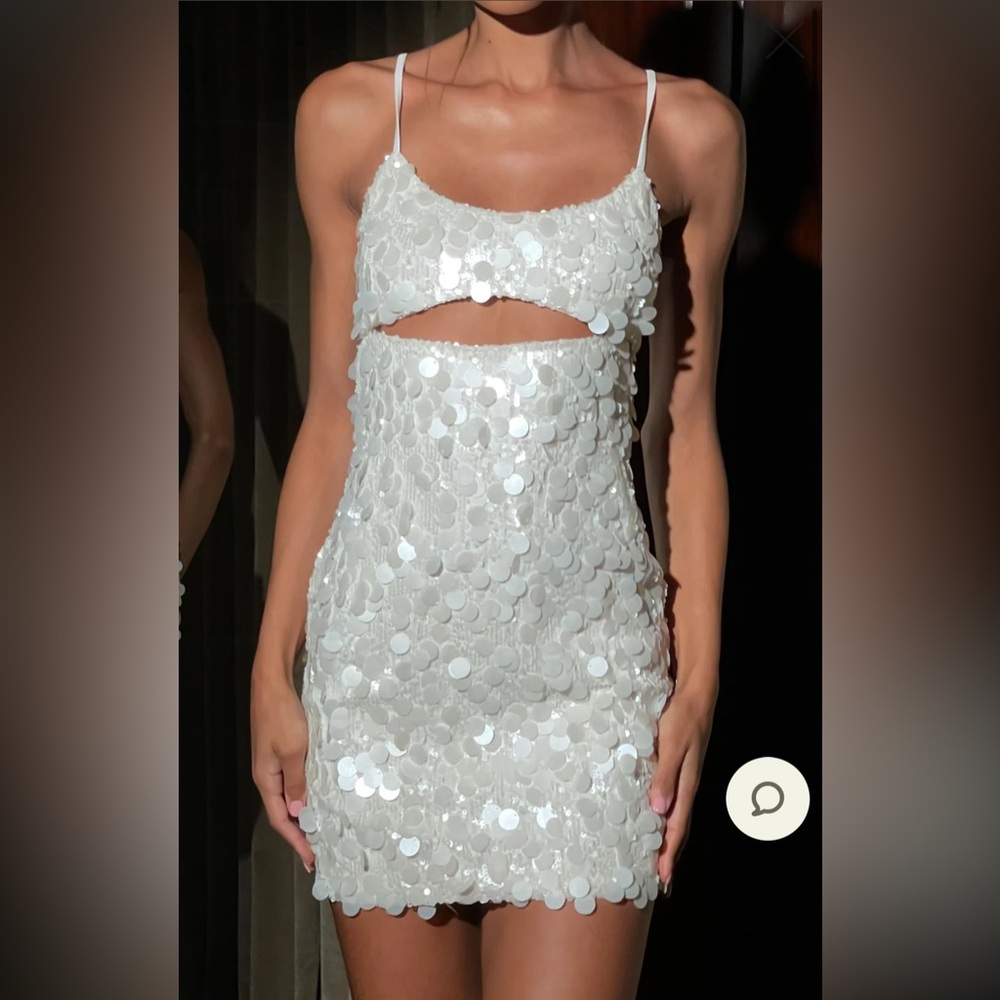 Xanthe
Transparent Sequin Cut Out Mini Dress white ivory